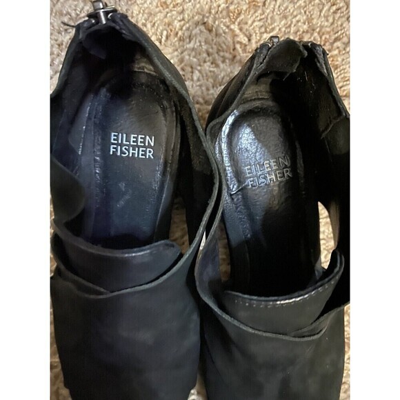 𝅺EILEEN Fisher Womens Vero Cuoio Size 6 Black Leather Ankle Zip Back Boo… - Picture 10 of 11